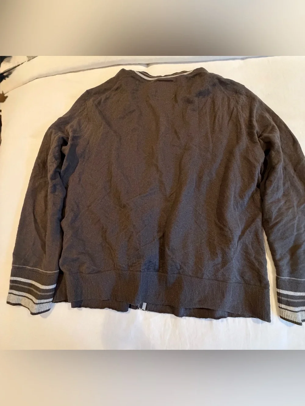 Banana Republic Charcoal / Chocolate V-Neck Button Cardigan with Cream Trim
